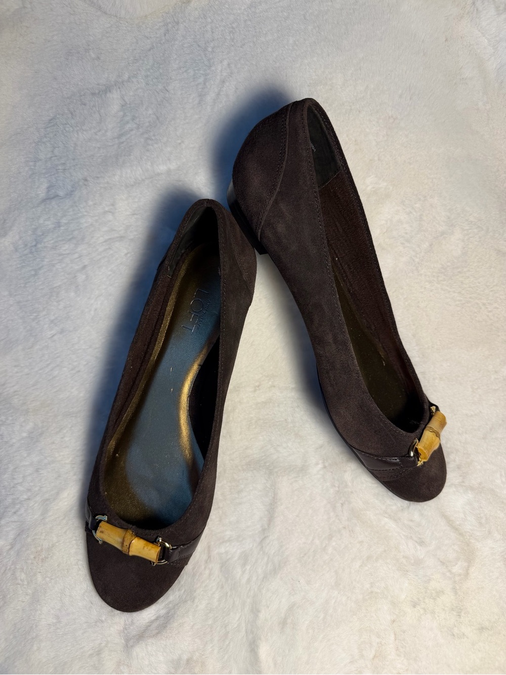 Ann Taylor Loft Dark Brown Suede Women's Ballet Flats with Bamboo Accents Size 8
